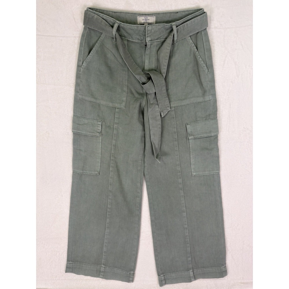 Fat Face Jeans Womens 12 Army Green Denim High‎ Rise Cargo Wide Leg Belt